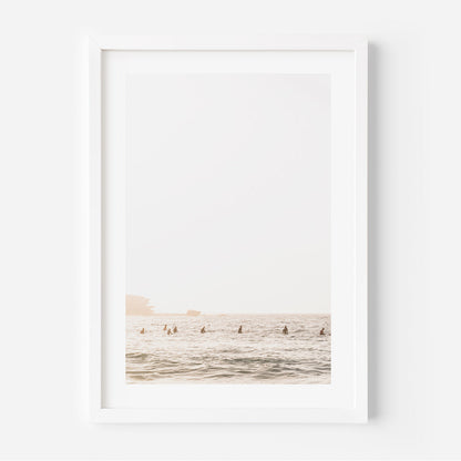 Bondi Beach Surfing Scene - Tranquil Ocean Waves and Surfers Art Print