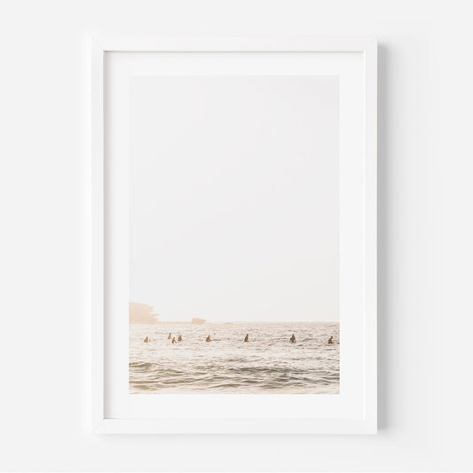 Bondi Beach Surfing Scene - Tranquil Ocean Waves and Surfers Art Print