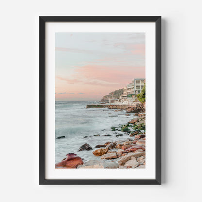Serene Bondi Beach Seascape with Coastal Waves and Pink Sunset Sky Art
