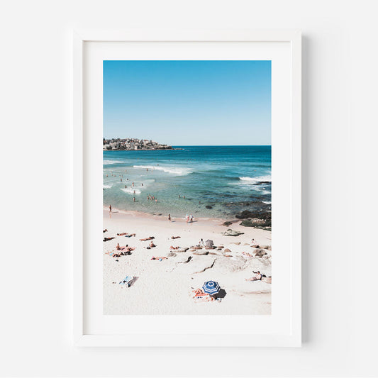 Sunny Bondi Beach Scene with Bathers and Ocean Waves