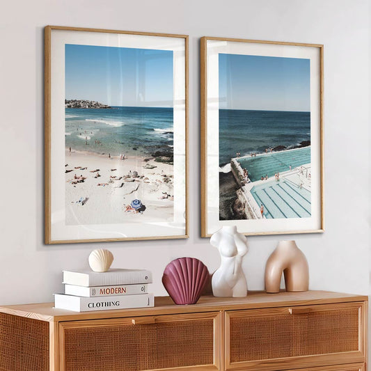 Coastal Serenity: Bondi Beach & Icebergs Swimming Pool Oil Paintings Set