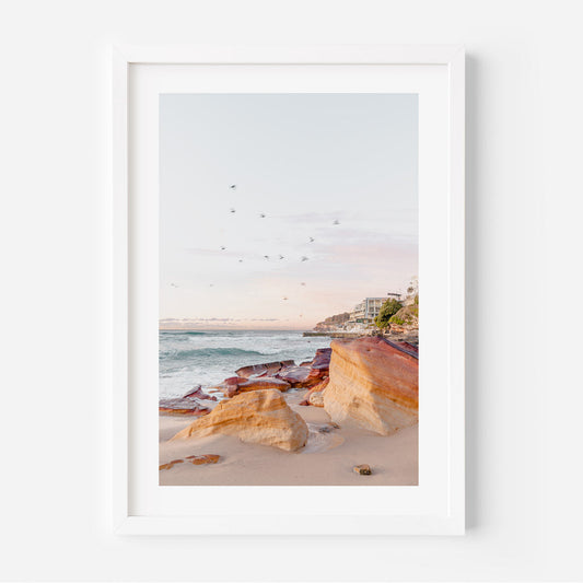 Vibrant Coastal Landscape at Bondi Beach with Majestic Rocks and Soothing Ocean Waves