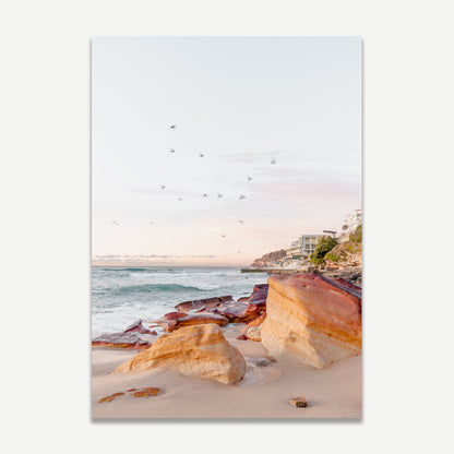 Serene Beach Moments: Surfer at Dawn and Vibrant Bondi Coastline Art