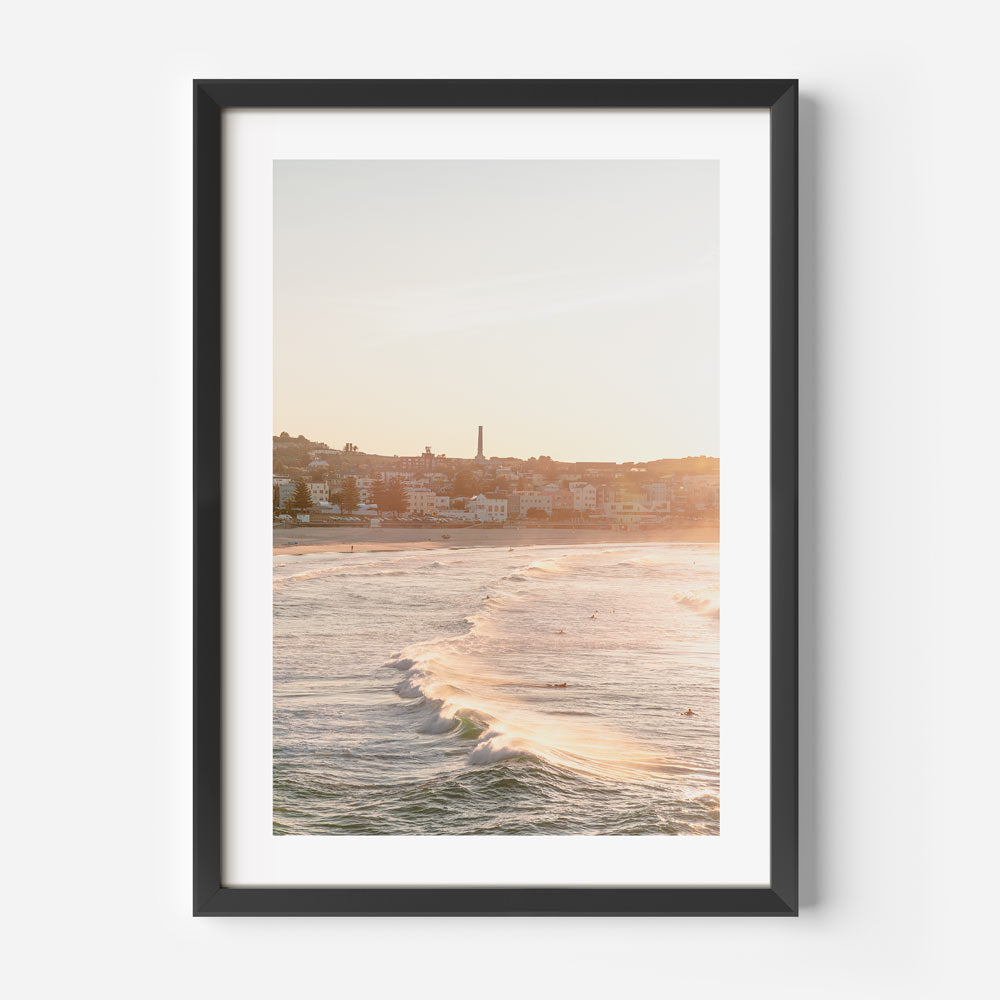 Serene Bondi Beach Waves at Sunset - Coastal Oil Painting for Home Decor