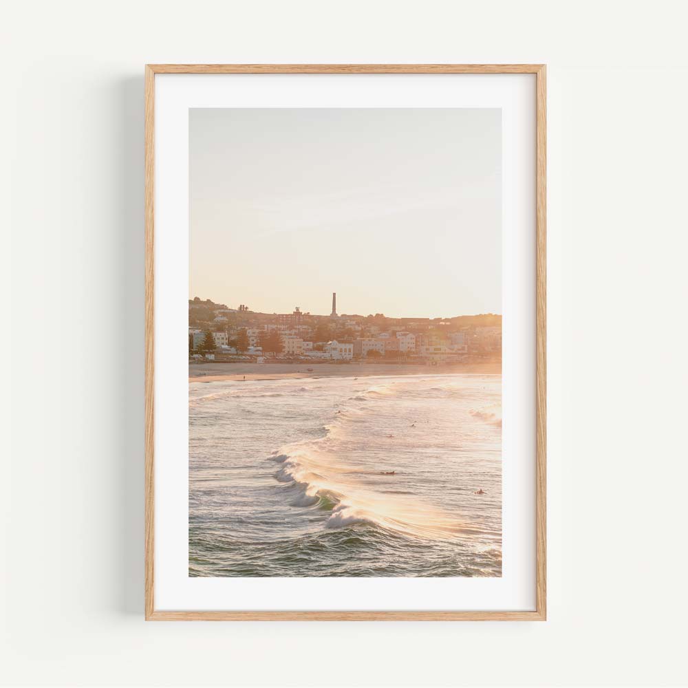Serene Bondi Beach Waves at Sunset - Coastal Oil Painting for Home Decor