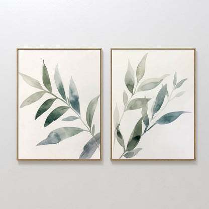 Serene Botanical Leaf Pair - Elegant Oil Paintings for Modern Home Decor