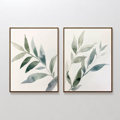 Serene Botanical Leaf Pair - Elegant Oil Paintings for Modern Home Decor