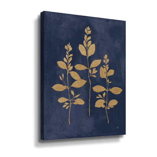 Elegant Gold and Navy Botanical Oil Painting for Modern Home Decor