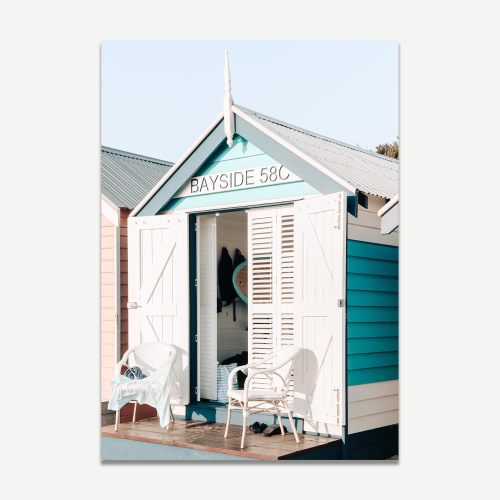 Brighton Beach Huts Pair - Colorful Oil Painting for Coastal Decor