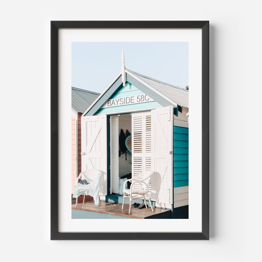 Charming Bayside Beach House Oil Painting with Tranquil Seaside Vibes