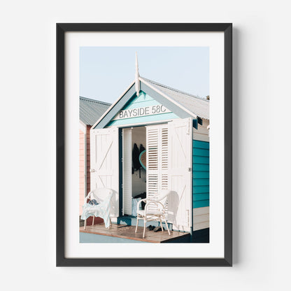 Charming Bayside Beach House Oil Painting with Tranquil Seaside Vibes