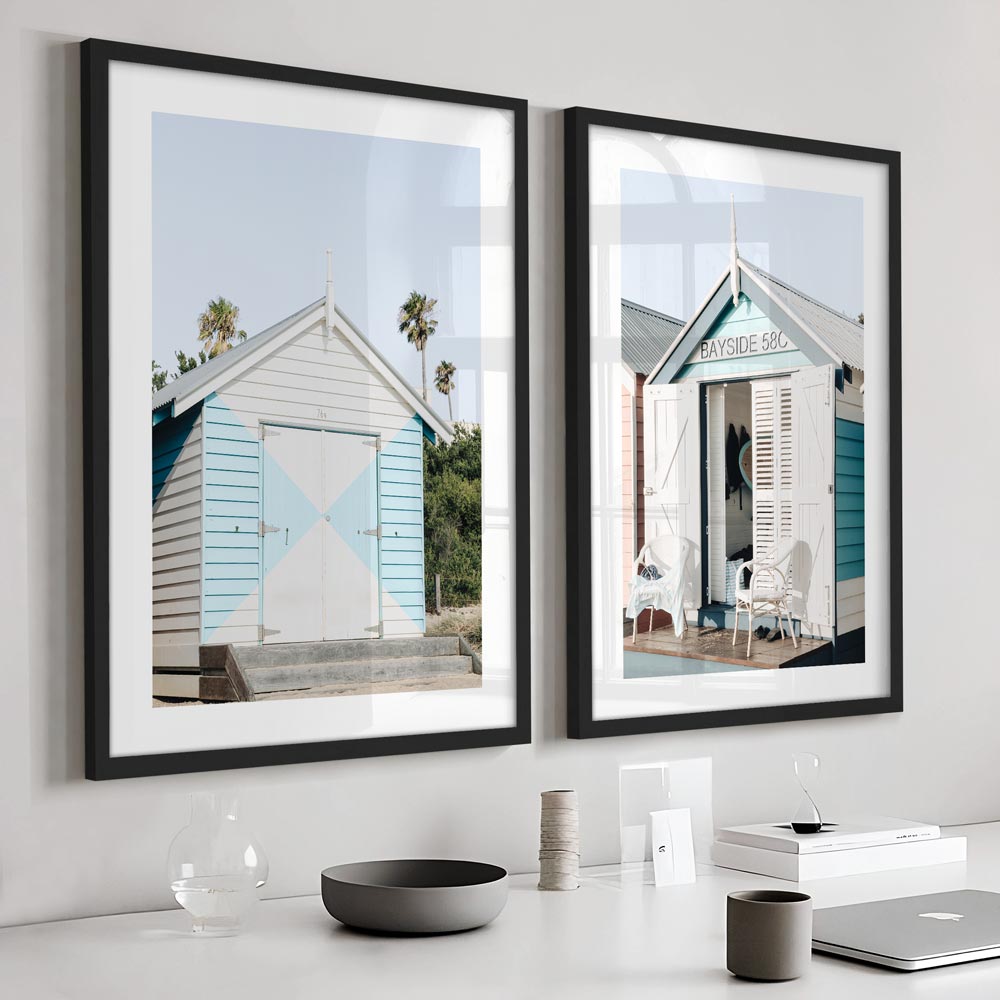 Charming Bayside Beach House Oil Painting with Tranquil Seaside Vibes