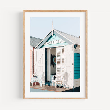 Charming Bayside Beach House Oil Painting with Tranquil Seaside Vibes