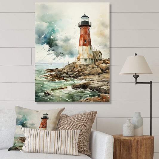 Guiding Light: Vintage Lighthouse Oil Painting for Coastal Decor