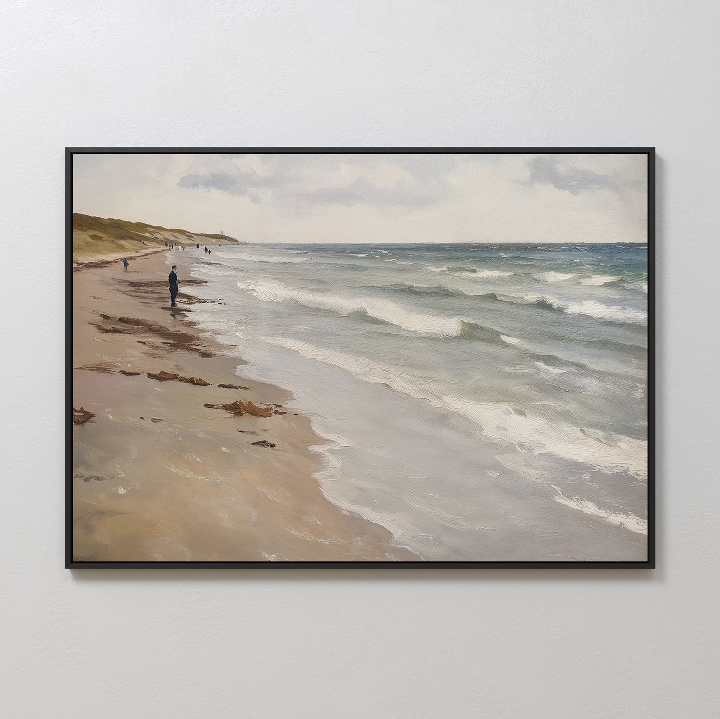 Serene Beach Walk Oil Painting - Tranquil Coastal Landscape Art for Home Decor