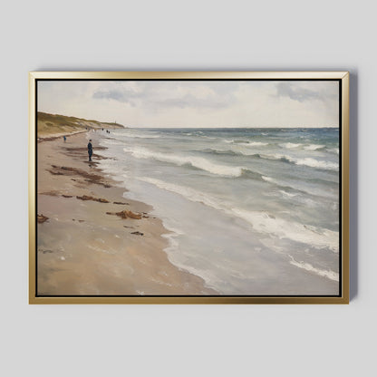 Serene Beach Walk Oil Painting - Tranquil Coastal Landscape Art for Home Decor