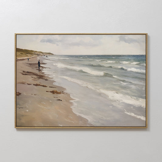 Serene Beach Walk Oil Painting - Tranquil Coastal Landscape Art for Home Decor