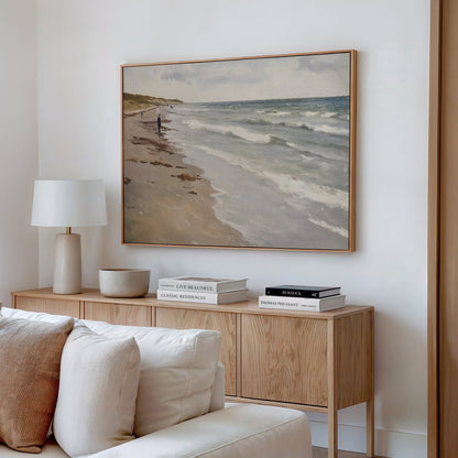 Serene Beach Walk Oil Painting - Tranquil Coastal Landscape Art for Home Decor