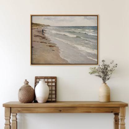 Serene Beach Walk Oil Painting - Tranquil Coastal Landscape Art for Home Decor