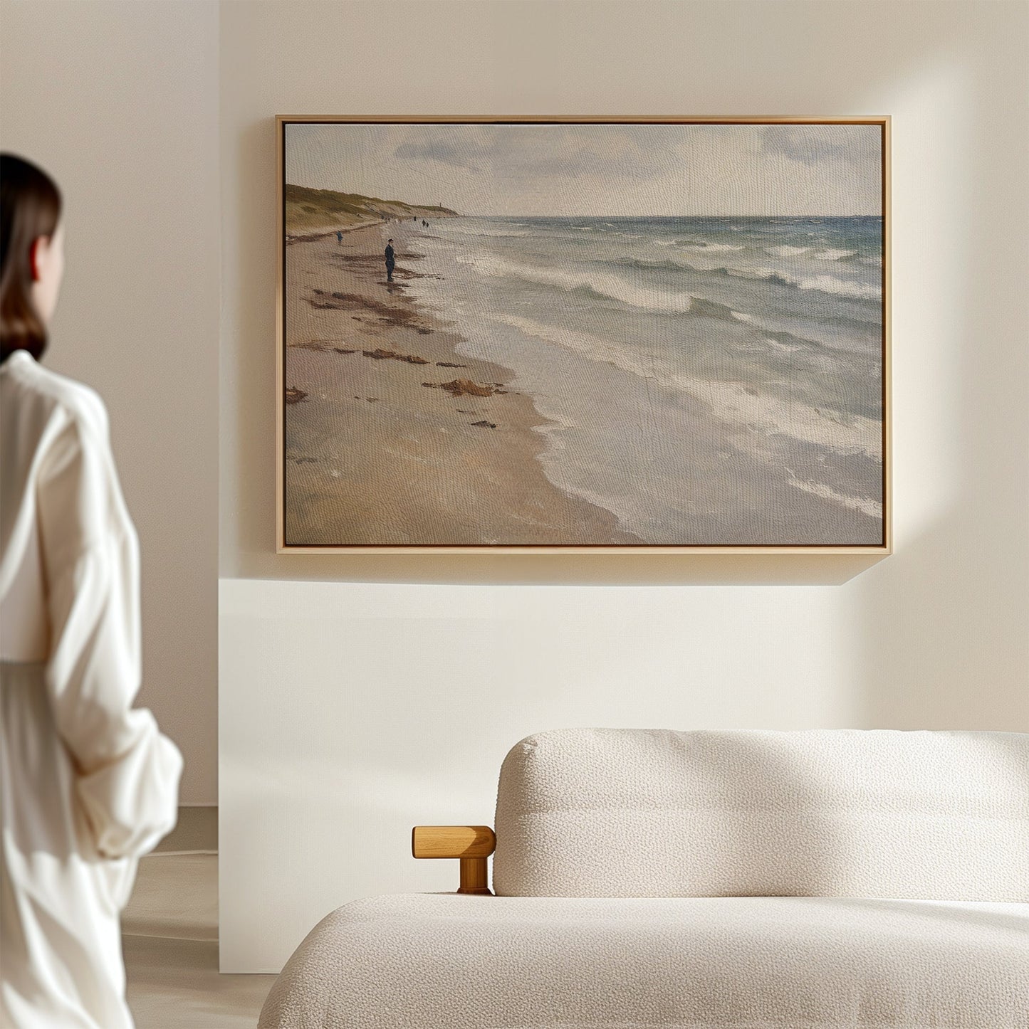 Serene Beach Walk Oil Painting - Tranquil Coastal Landscape Art for Home Decor