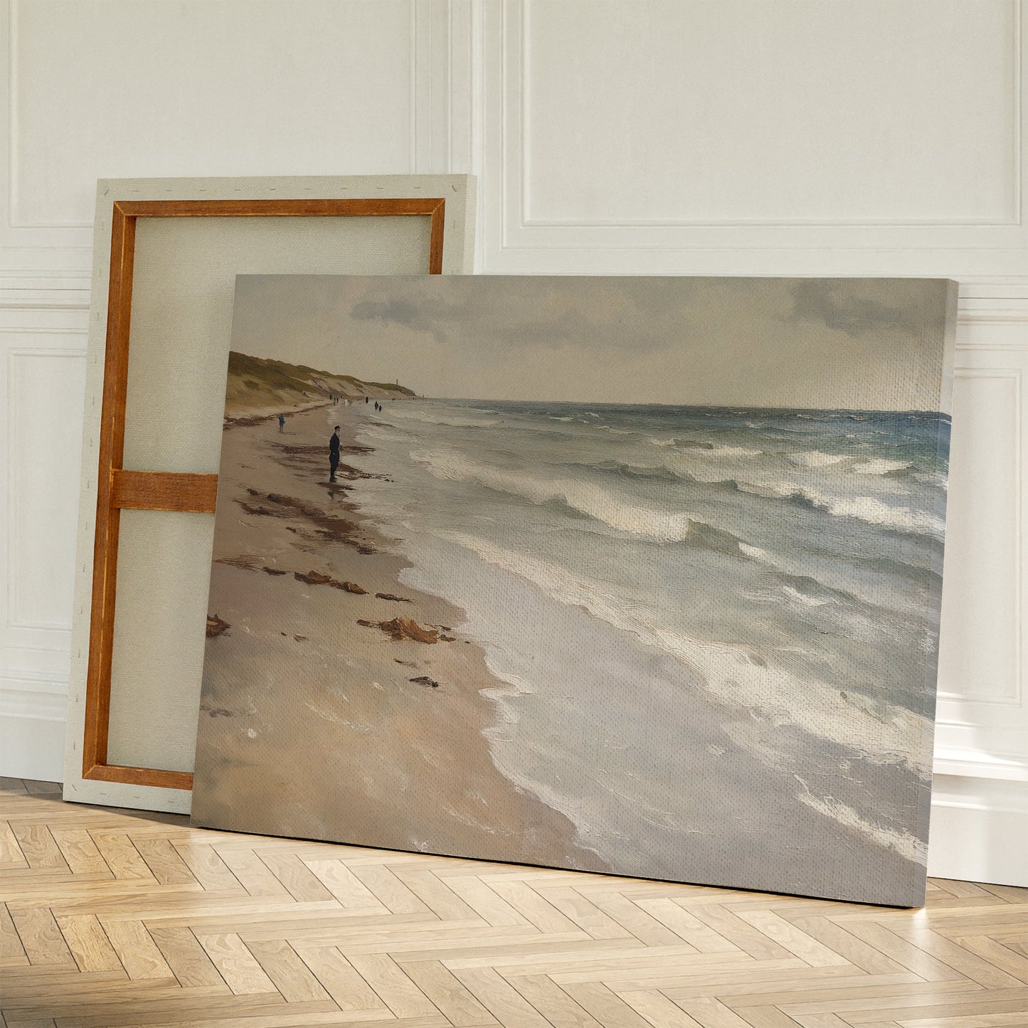 Serene Beach Walk Oil Painting - Tranquil Coastal Landscape Art for Home Decor