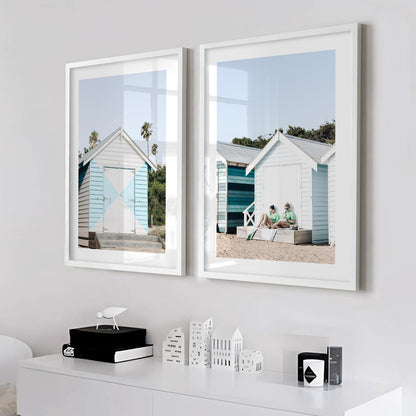 Summer Serenity at Brighton Beach with Colorful Bathing Huts and Relaxing Bathers