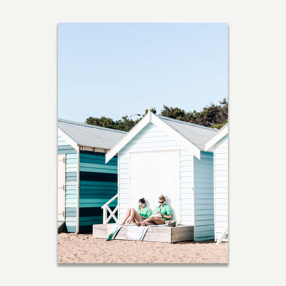 Summer Serenity at Brighton Beach with Colorful Bathing Huts and Relaxing Bathers
