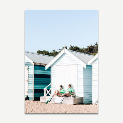 Brighton Beach Huts Pair - Colorful Oil Painting for Coastal Decor