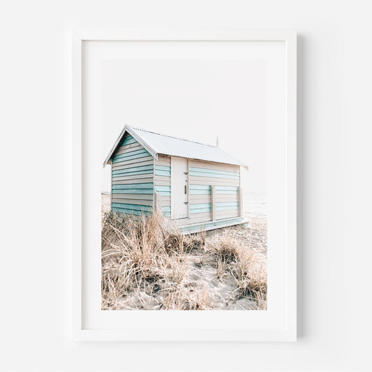 Coastal Serenity: Charming Beach Hut at Brighton Beach Oil Painting