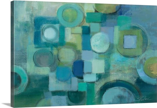 Abstract Aqua Circles Oil Painting