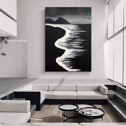 Serene Minimalist Ocean Waves Oil Painting for Modern Home Decor