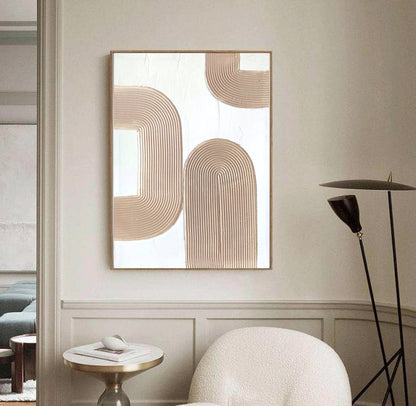 Contemporary Beige Textured Abstract Oil Painting for Modern Home Decor