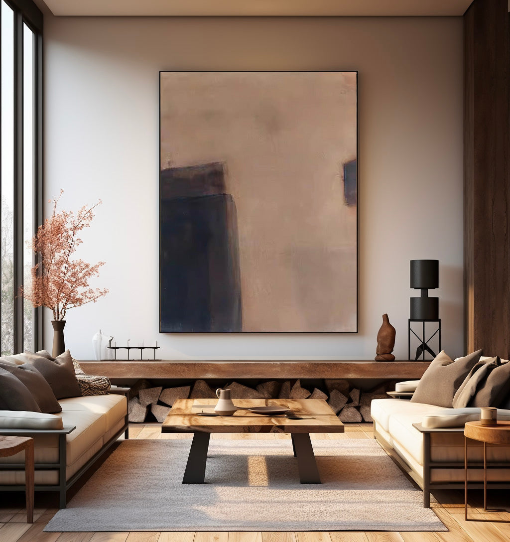 Contemporary Minimalist Abstract Oil Painting in Earthy Tones for Modern Decor