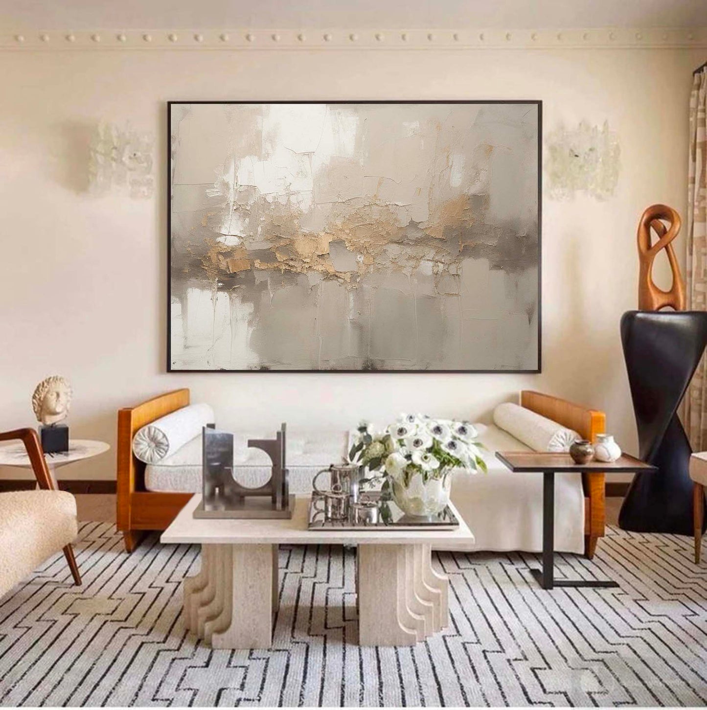 Elegant Minimalist Abstract Oil Painting with Textured Earth Tones