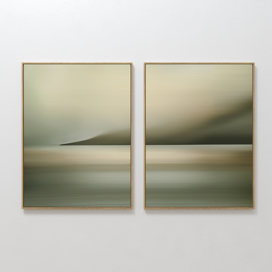 Serene Watercolor Diptych - Tranquil Landscape Oil Paintings for Calm Home Decor