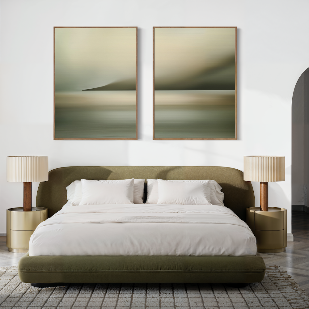 Serene Watercolor Diptych - Tranquil Landscape Oil Paintings for Calm Home Decor
