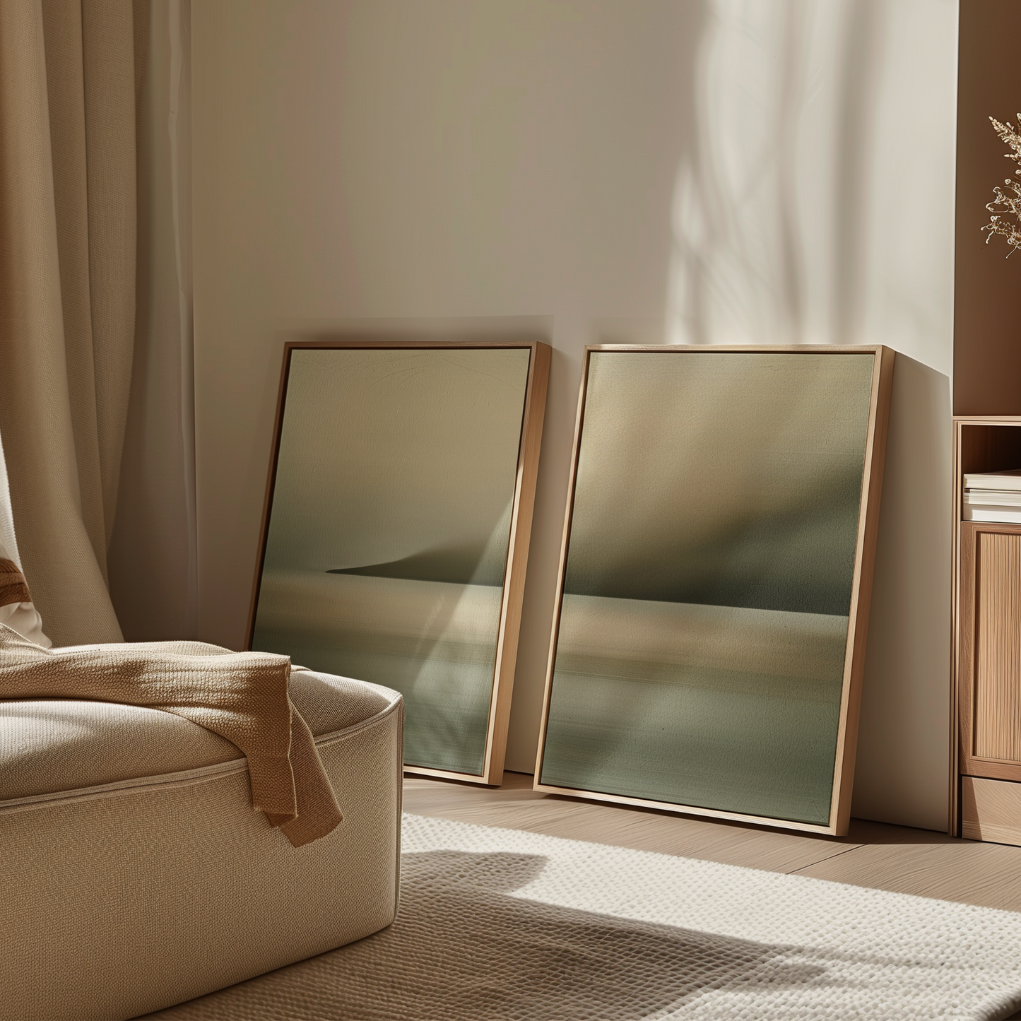 Serene Watercolor Diptych - Tranquil Landscape Oil Paintings for Calm Home Decor