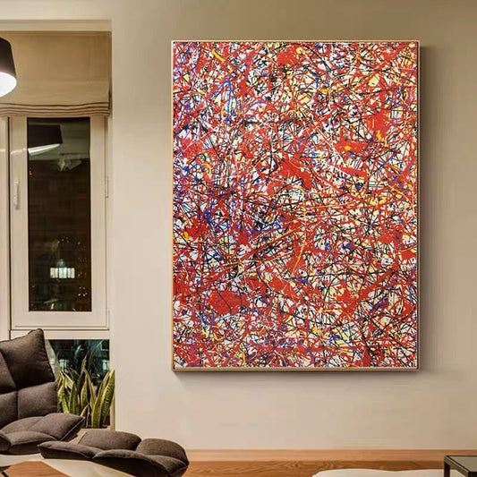 Vibrant Abstract Oil Painting with Bold Red and Blue Expressionist Design