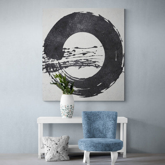 Abstract Black Circle Oil Painting for Modern Home Decor