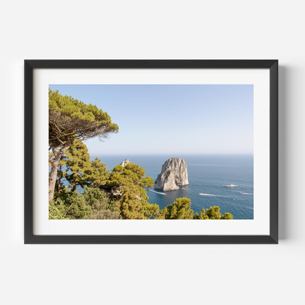 Stunning Capri Coastal View Oil Painting - Serene Seascape with Lush Greenery