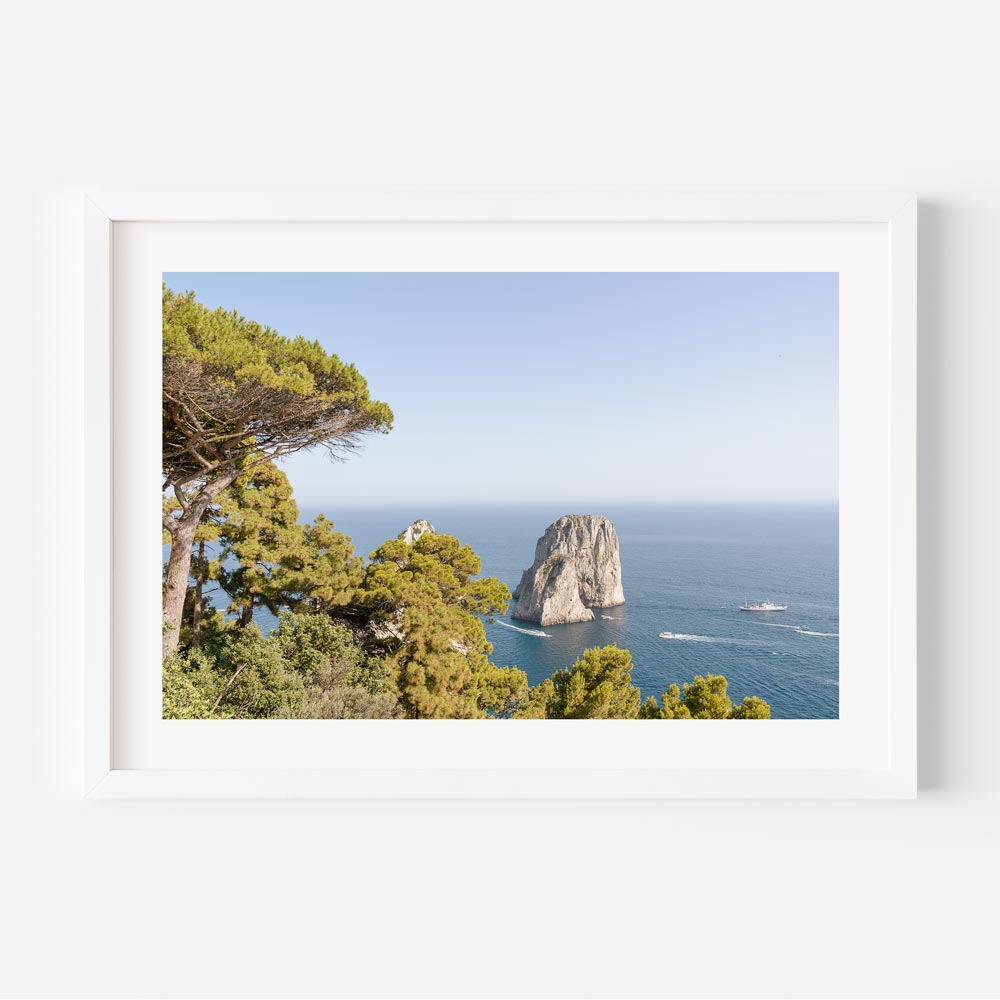 Stunning Capri Coastal View Oil Painting - Serene Seascape with Lush Greenery