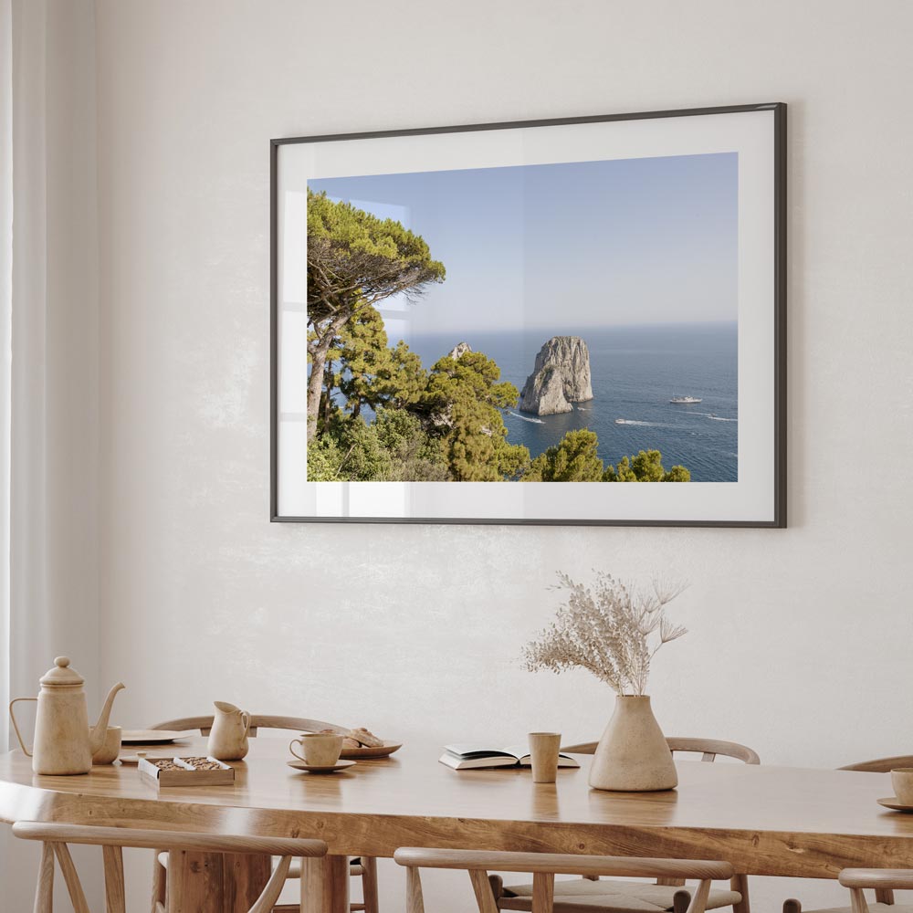 Stunning Capri Coastal View Oil Painting - Serene Seascape with Lush Greenery