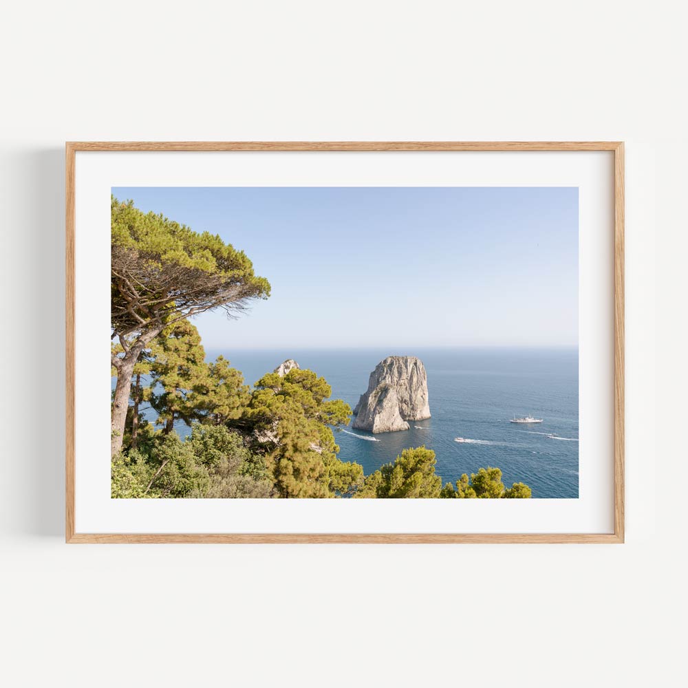 Stunning Capri Coastal View Oil Painting - Serene Seascape with Lush Greenery