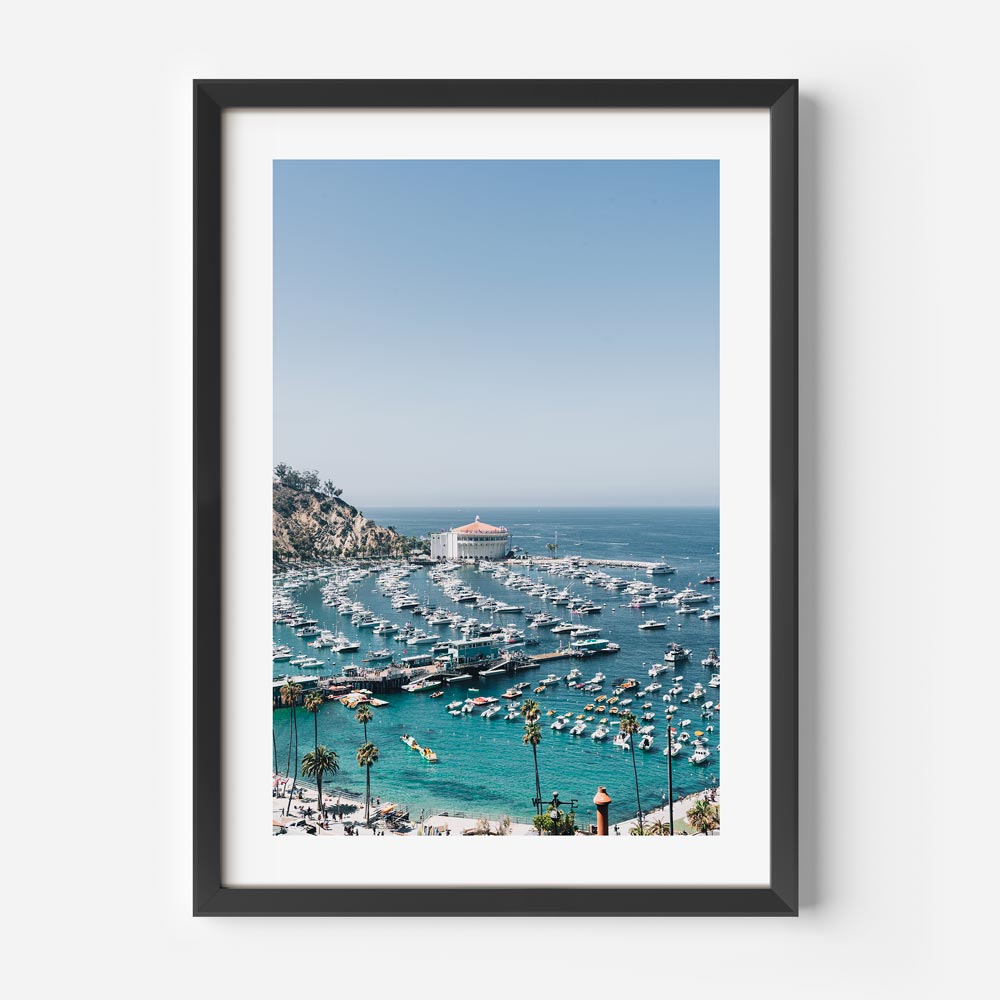 Scenic Catalina Harbor Oil Painting - Serene Waterfront View with Boats and Palm Trees