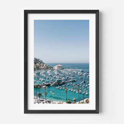 Scenic Catalina Harbor Oil Painting - Serene Waterfront View with Boats and Palm Trees