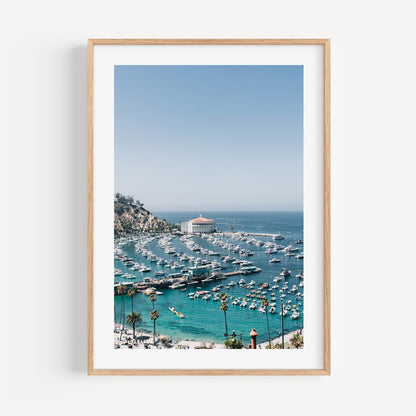 Scenic Catalina Harbor Oil Painting - Serene Waterfront View with Boats and Palm Trees