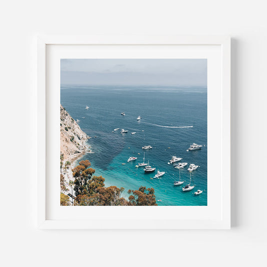 Serene Coastal View with Yachts and Turquoise Waters in Oil Painting