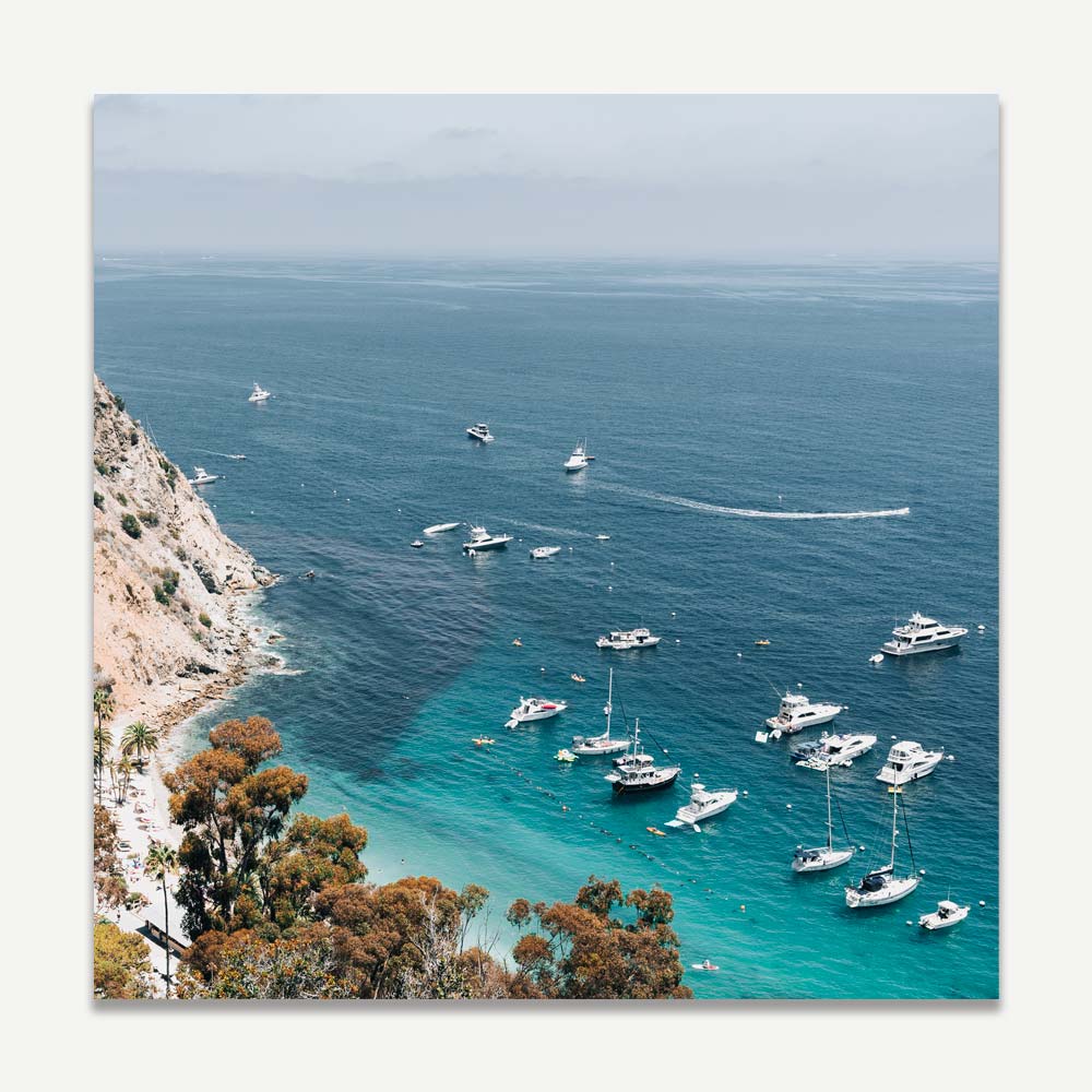 Serene Coastal View with Yachts and Turquoise Waters in Oil Painting