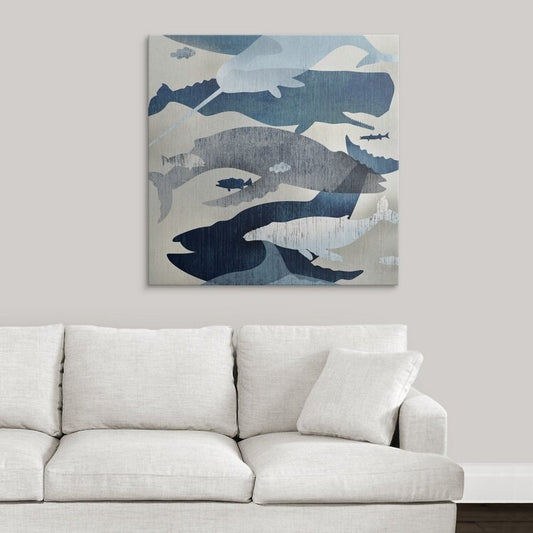 Whale Watching Art - Elegant Ocean Scene in Blue Tones