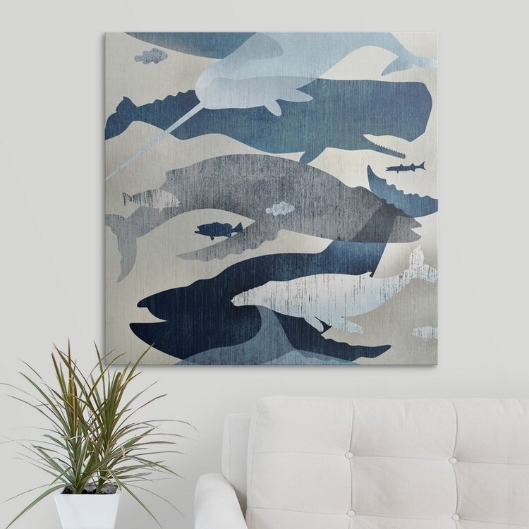 Whale Watching Art - Elegant Ocean Scene in Blue Tones